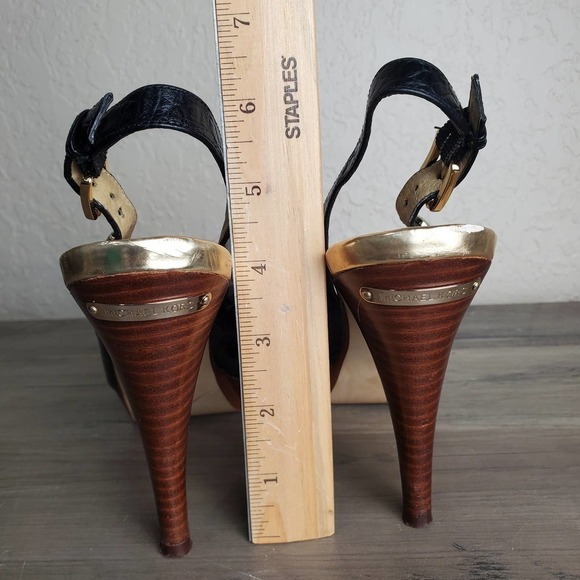 Michael Kors Heels Womens Size 8.5 Black Leather Croc Print Slingback Stacked - Picture 7 of 10